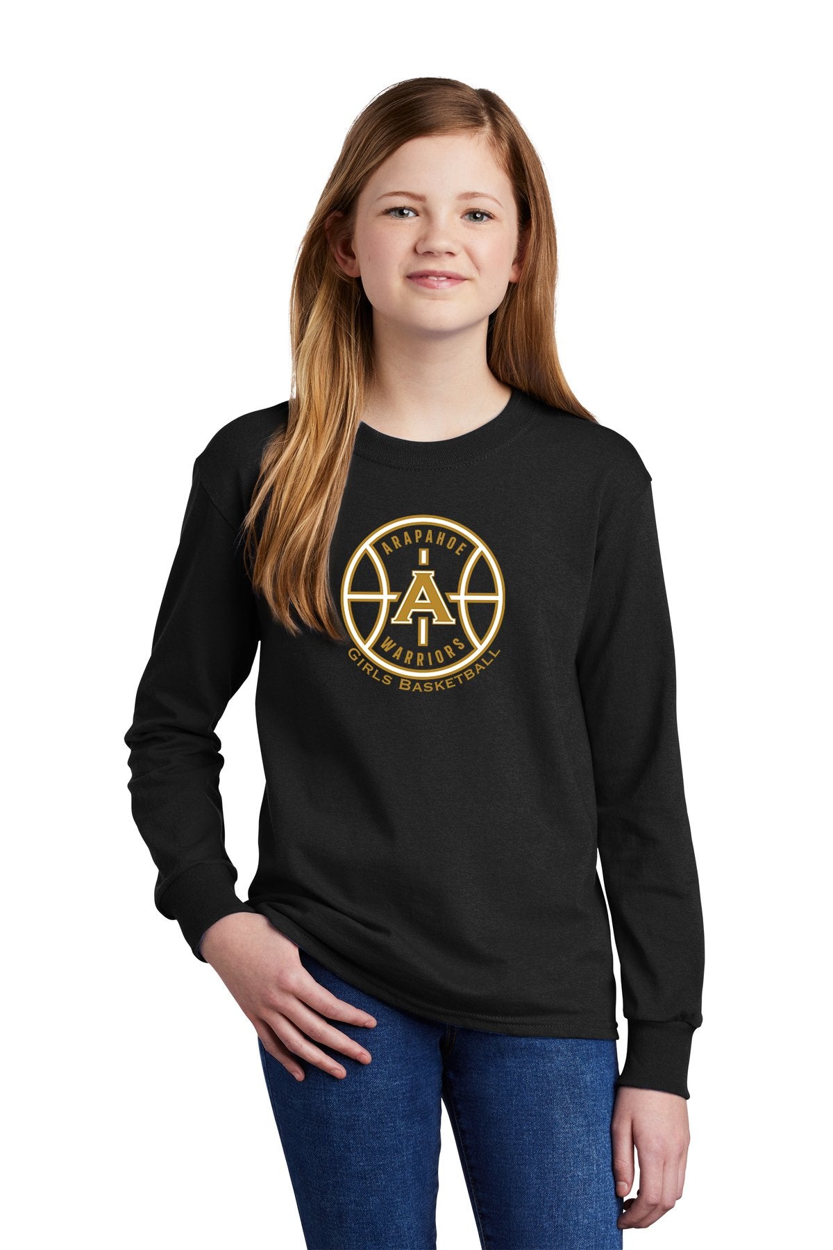 Arapahoe Girls Basketball - Youth Long Sleeve Core Cotton Tee Black or Gray
