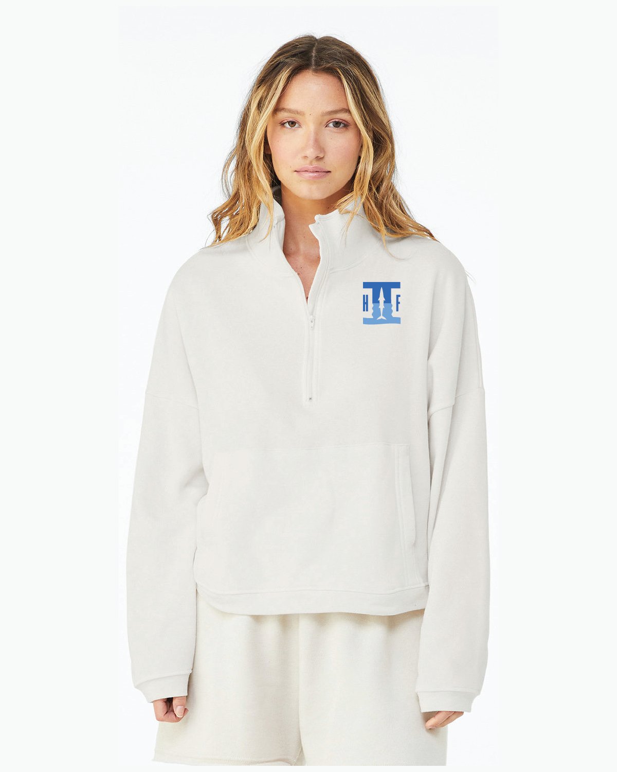 HF2 Cudas - 3953 Bella + Canvas White Ladies' Sponge Fleece Half-Zip Pullover Sweatshirt