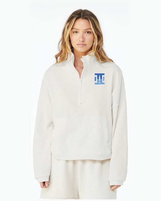 HF2 Cudas - 3953 Bella + Canvas White Ladies' Sponge Fleece Half-Zip Pullover Sweatshirt