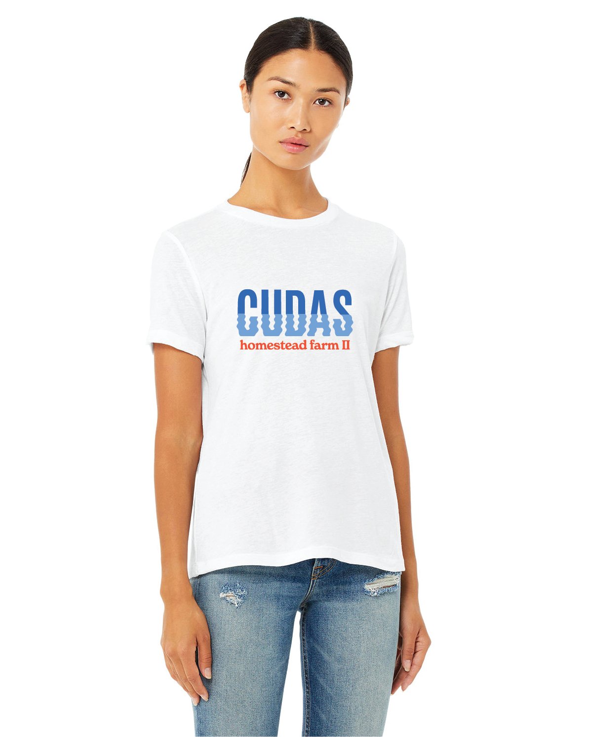 HF2 Cudas - 6413 Bella + Canvas White Ladies' Relaxed Triblend T-Shirt