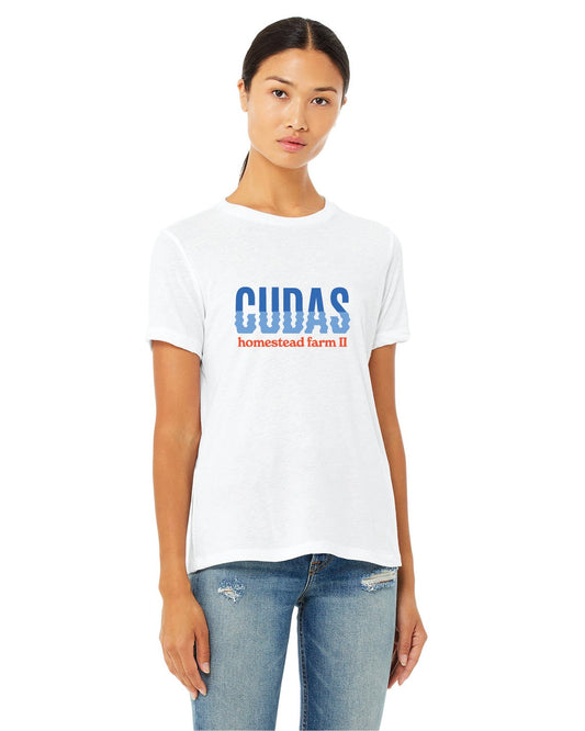 HF2 Cudas - 6413 Bella + Canvas White Ladies' Relaxed Triblend T-Shirt