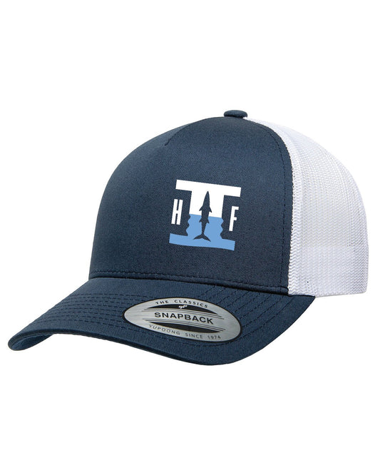HF2 Cudas - 6506 Yupoong Adult Navy/White 5-Panel Retro Trucker Cap