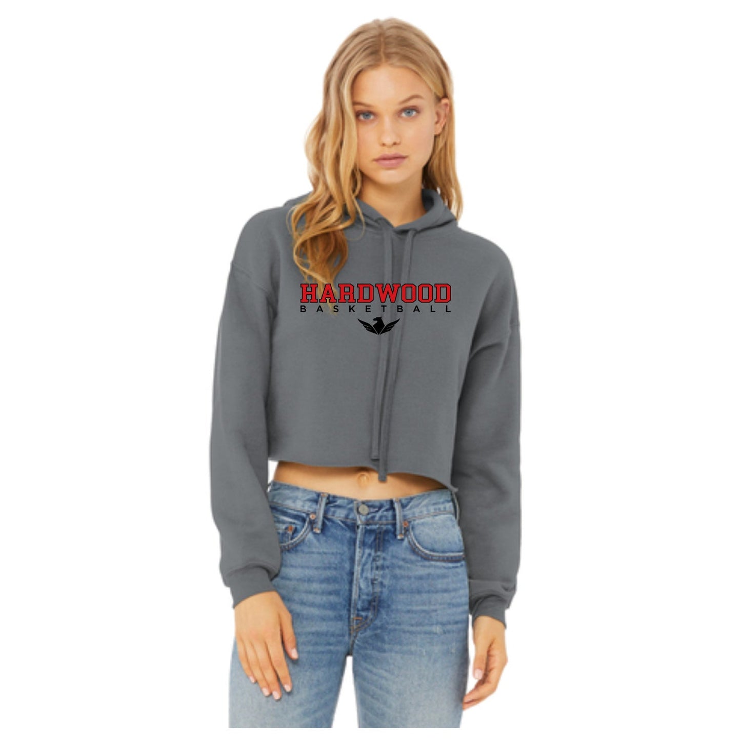 Hardwood - BELLA+CANVAS ® Women’s Sponge Fleece Cropped Fleece Hoodie - Storm Grey